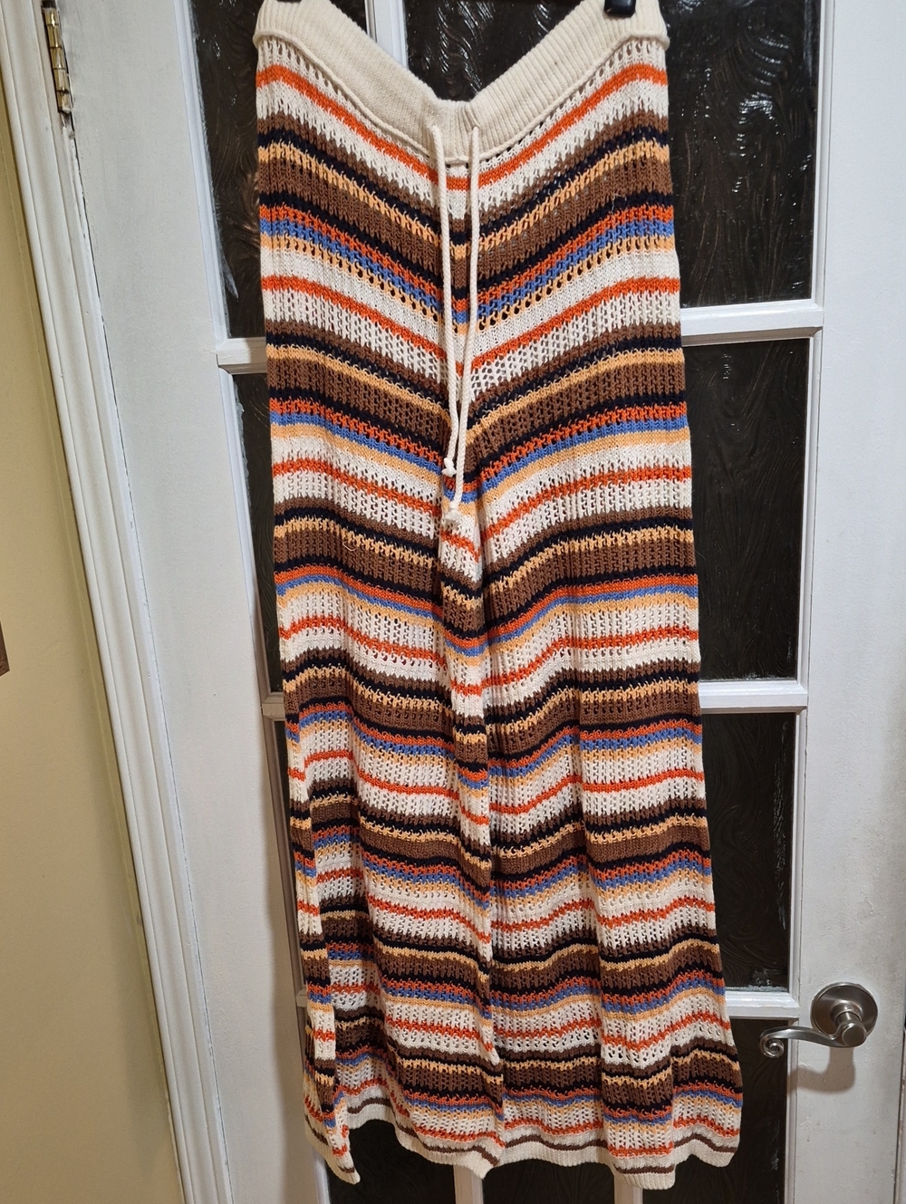 Aerie Crochet Maxi Skirt in Cream, Brown & Blue